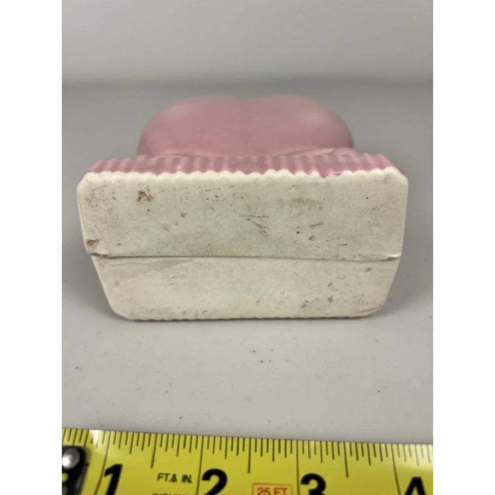 Vintage Pink Ceramic Heart Shaped‎ Vase Scrolled Pedestal Base Mid Century Style